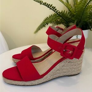 LifeStride Red Espadrille Wedge Sandals | Memory Foam Comfort | Size 7.5